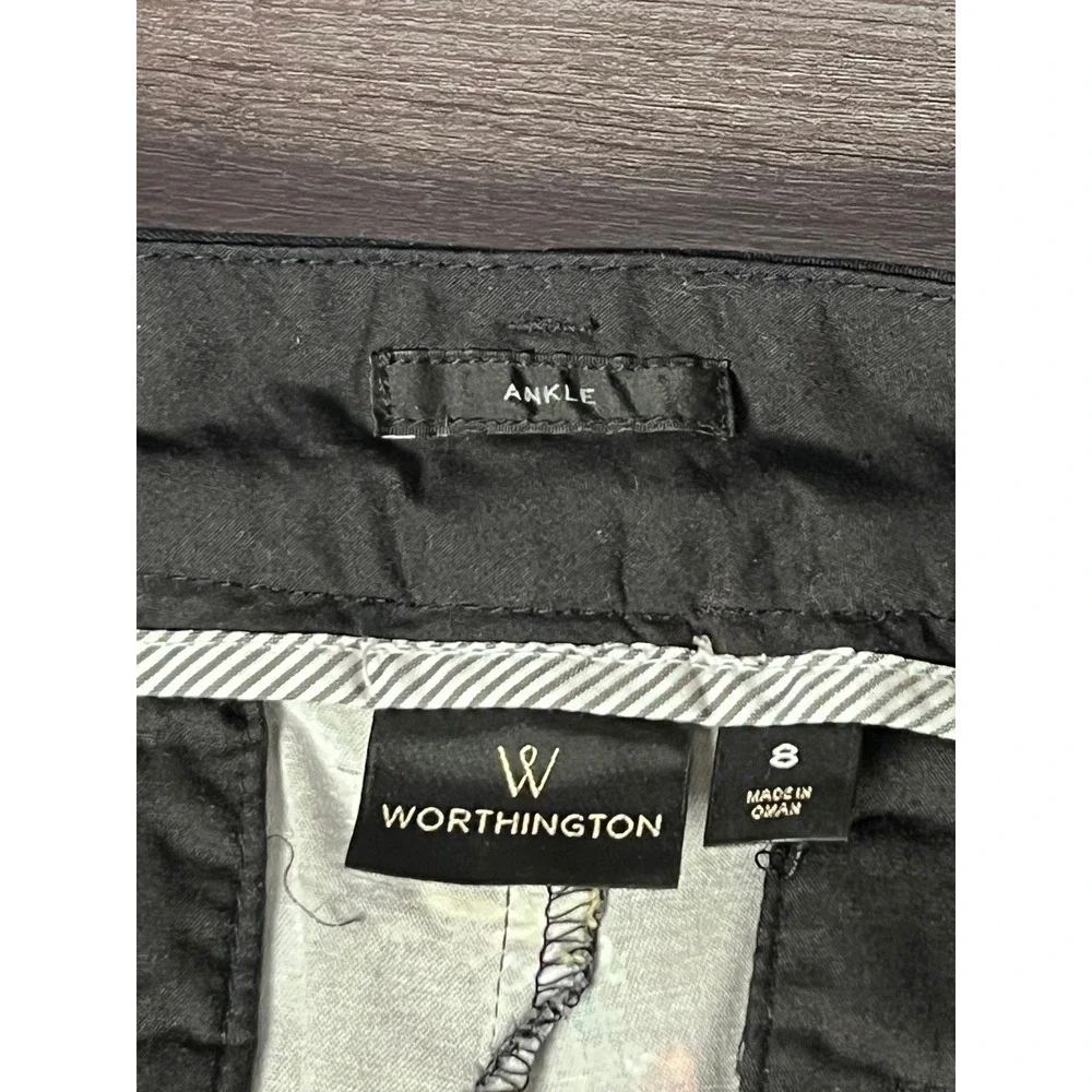 Worthington Black Floral Ankle Pants Modern Fit Stretch Women's Size 8 Cotton - Picture 3 of 8